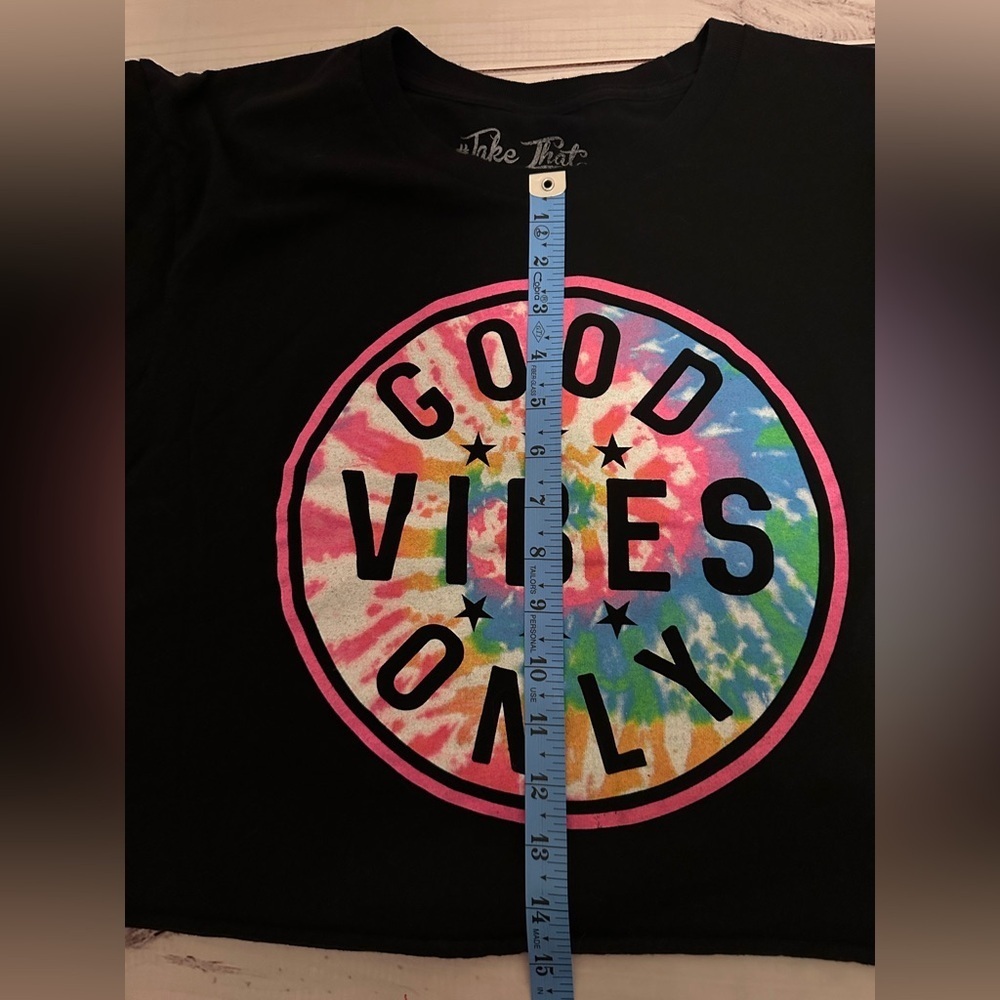 Good Vibes Only Black Tie-Dye Cropped T-Shirt XL, Vibrant Colors,Casual Tee - Picture 5 of 6